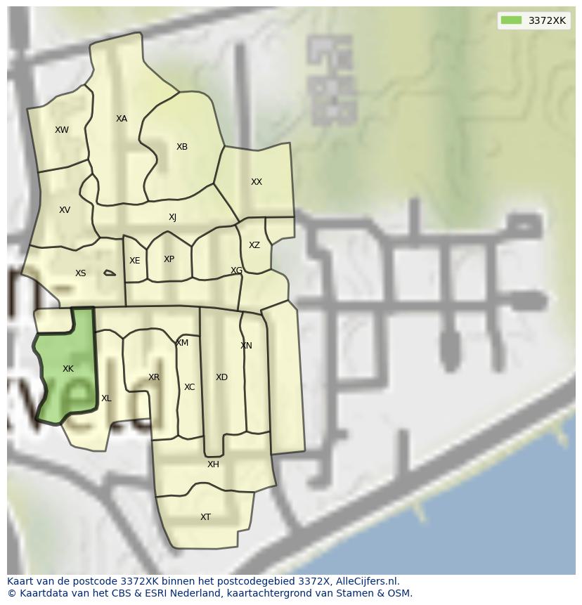 Afbeelding van het postcodegebied 3372 XK op de kaart.