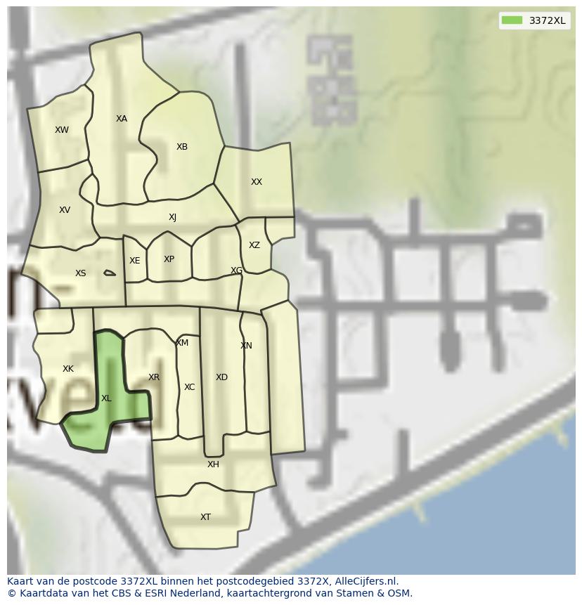 Afbeelding van het postcodegebied 3372 XL op de kaart.