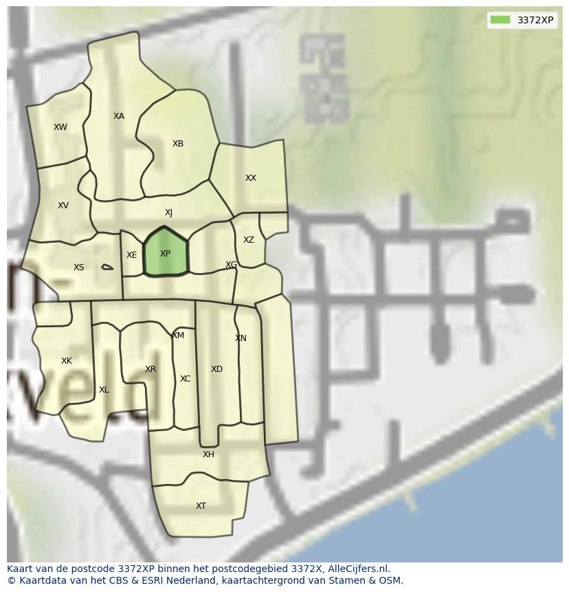 Afbeelding van het postcodegebied 3372 XP op de kaart.