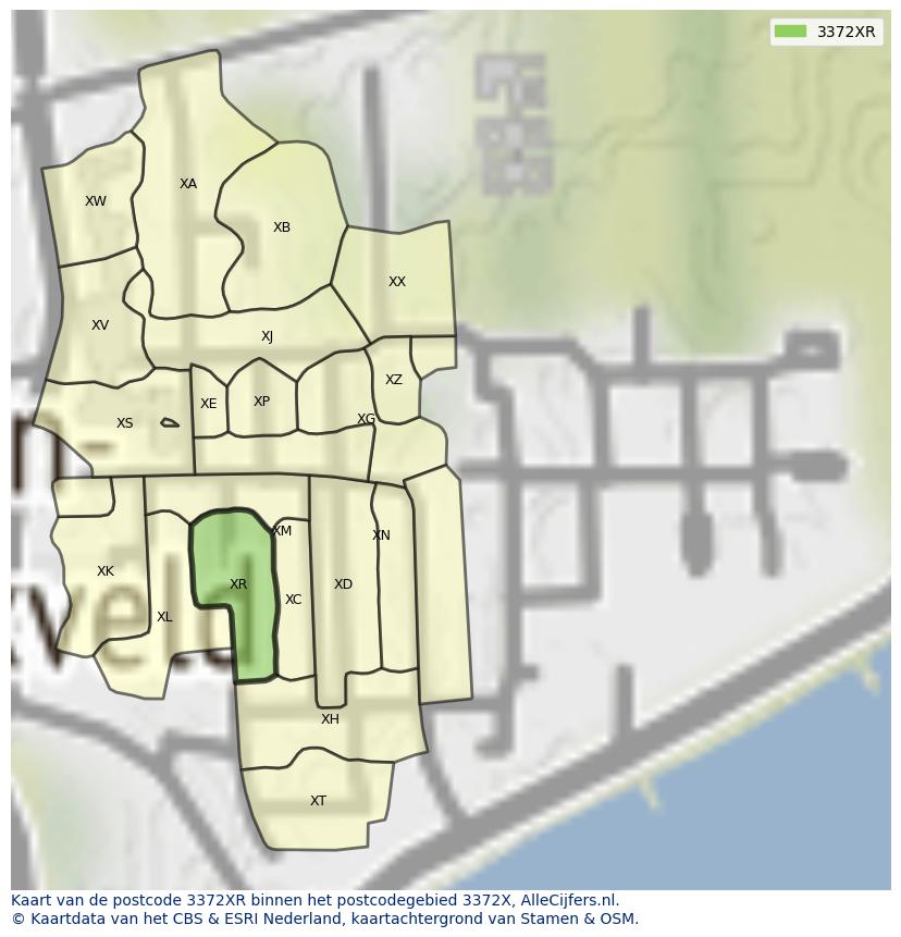 Afbeelding van het postcodegebied 3372 XR op de kaart.