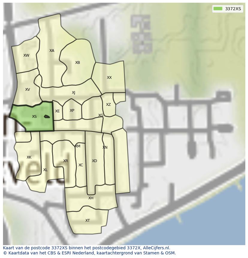 Afbeelding van het postcodegebied 3372 XS op de kaart.