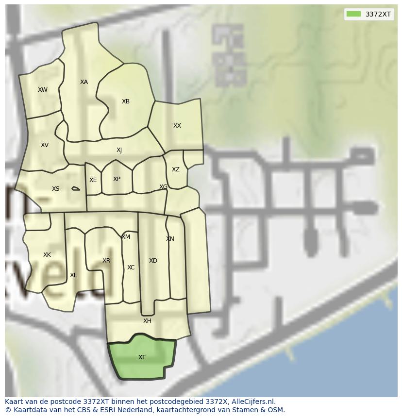 Afbeelding van het postcodegebied 3372 XT op de kaart.