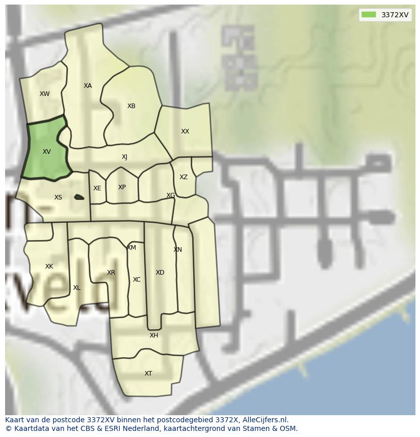 Afbeelding van het postcodegebied 3372 XV op de kaart.