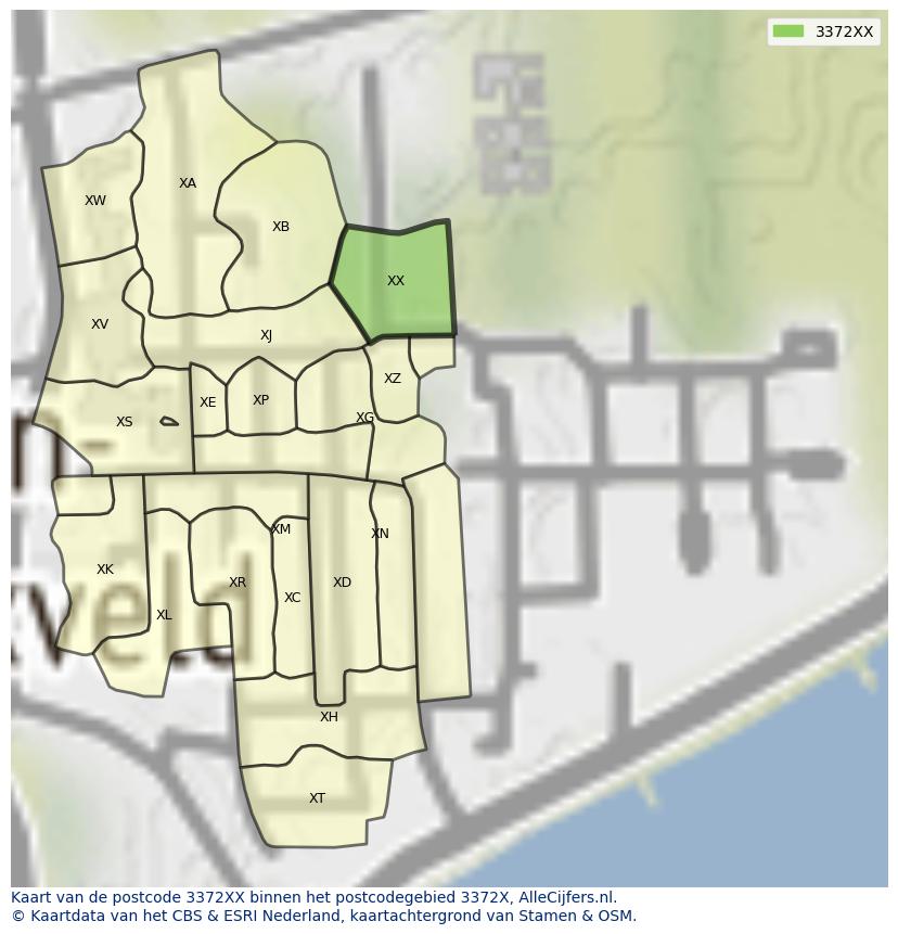 Afbeelding van het postcodegebied 3372 XX op de kaart.