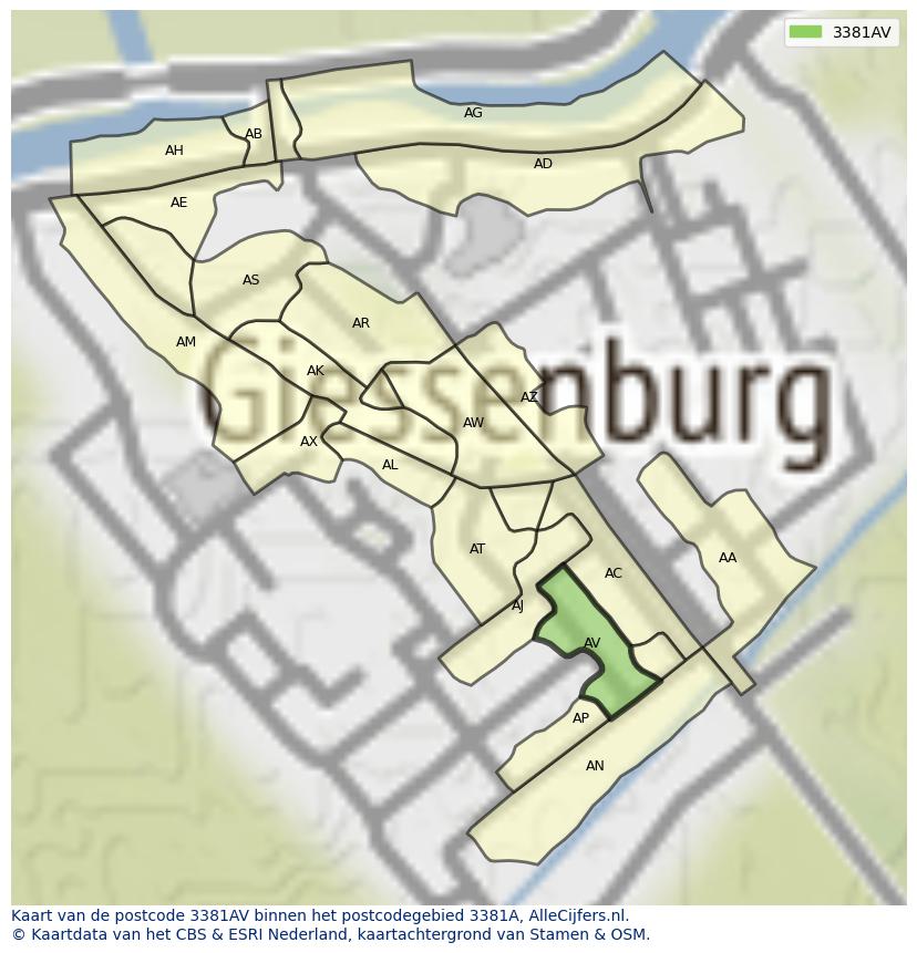 Afbeelding van het postcodegebied 3381 AV op de kaart.