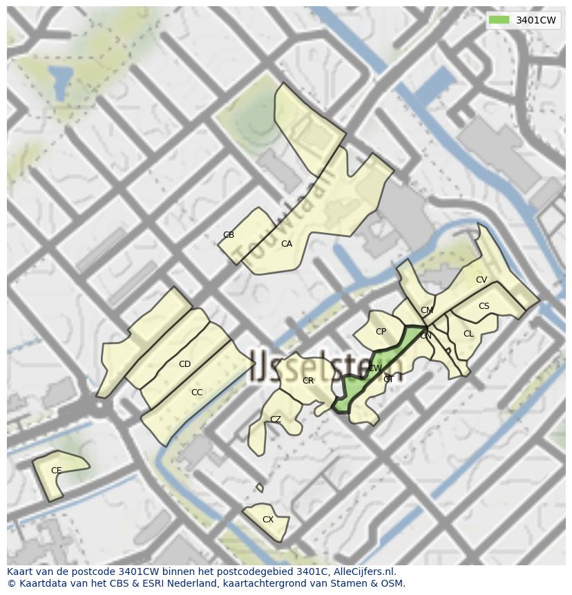 Afbeelding van het postcodegebied 3401 CW op de kaart.