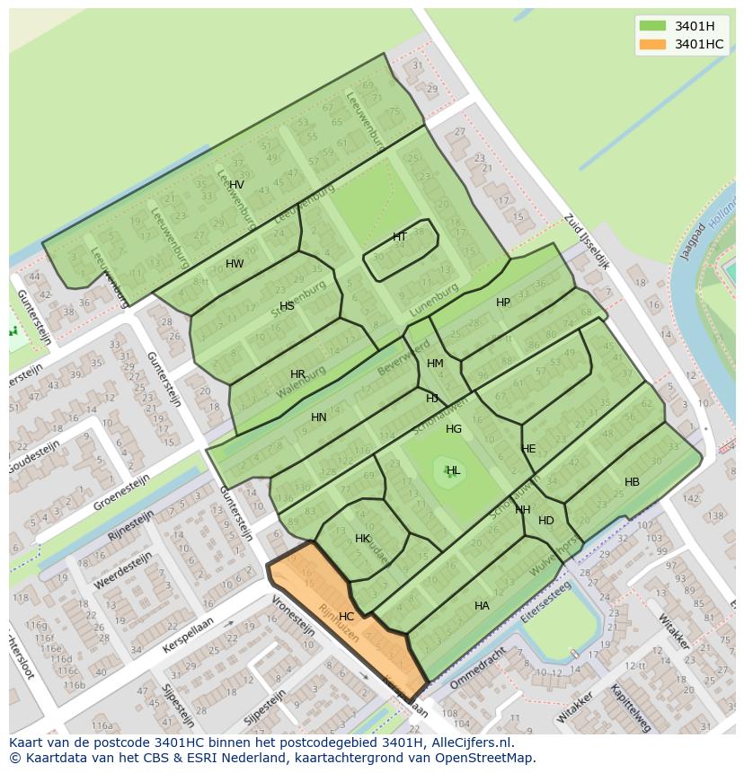 Afbeelding van het postcodegebied 3401 HC op de kaart.
