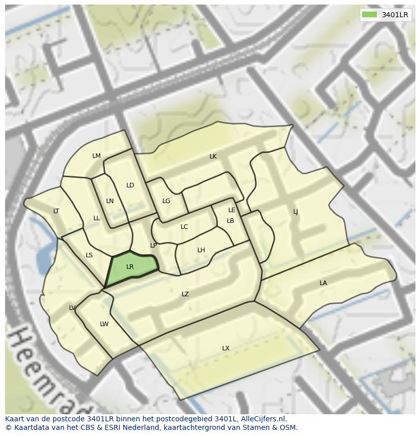 Afbeelding van het postcodegebied 3401 LR op de kaart.