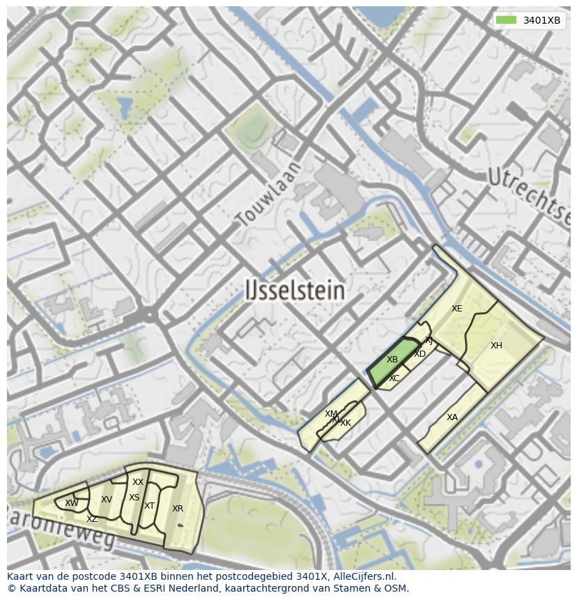 Afbeelding van het postcodegebied 3401 XB op de kaart.
