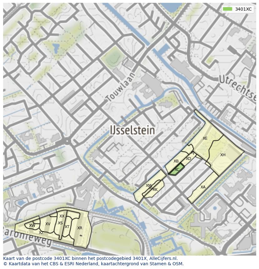 Afbeelding van het postcodegebied 3401 XC op de kaart.