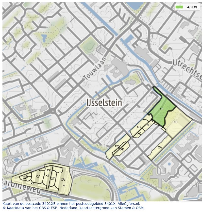 Afbeelding van het postcodegebied 3401 XE op de kaart.