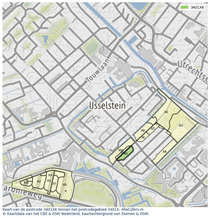Afbeelding van het postcodegebied 3401 XK op de kaart.