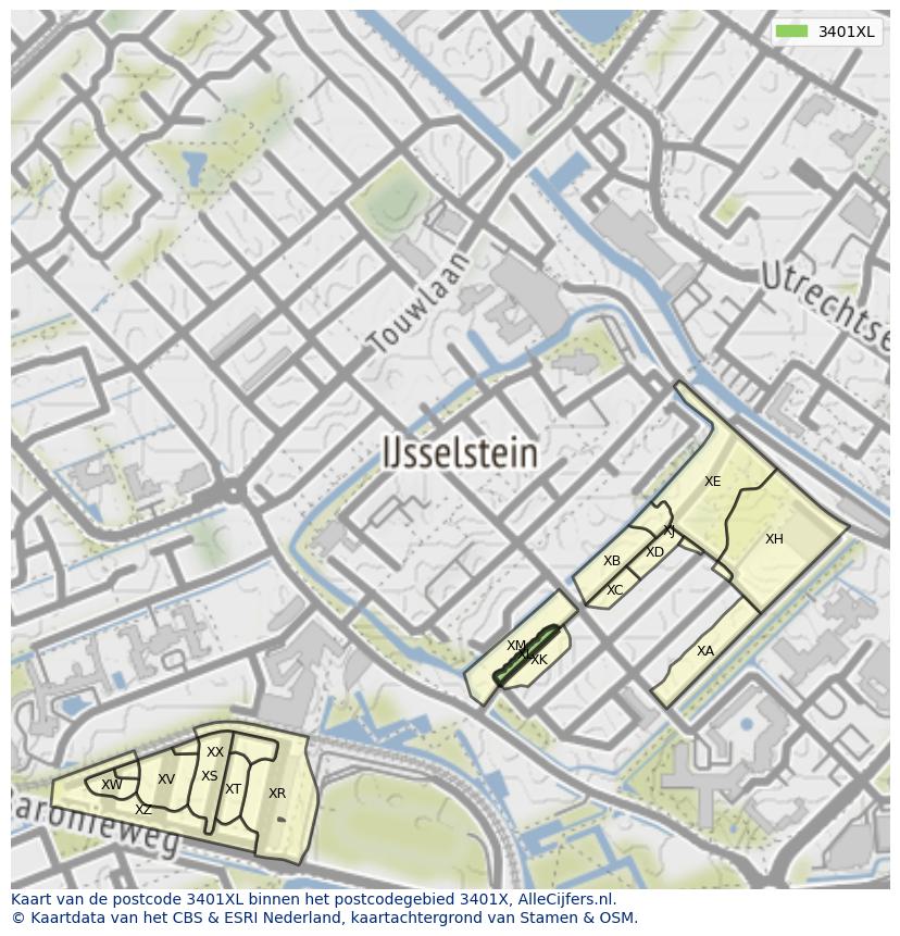 Afbeelding van het postcodegebied 3401 XL op de kaart.