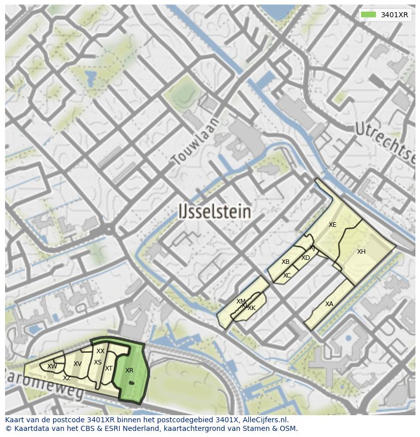 Afbeelding van het postcodegebied 3401 XR op de kaart.