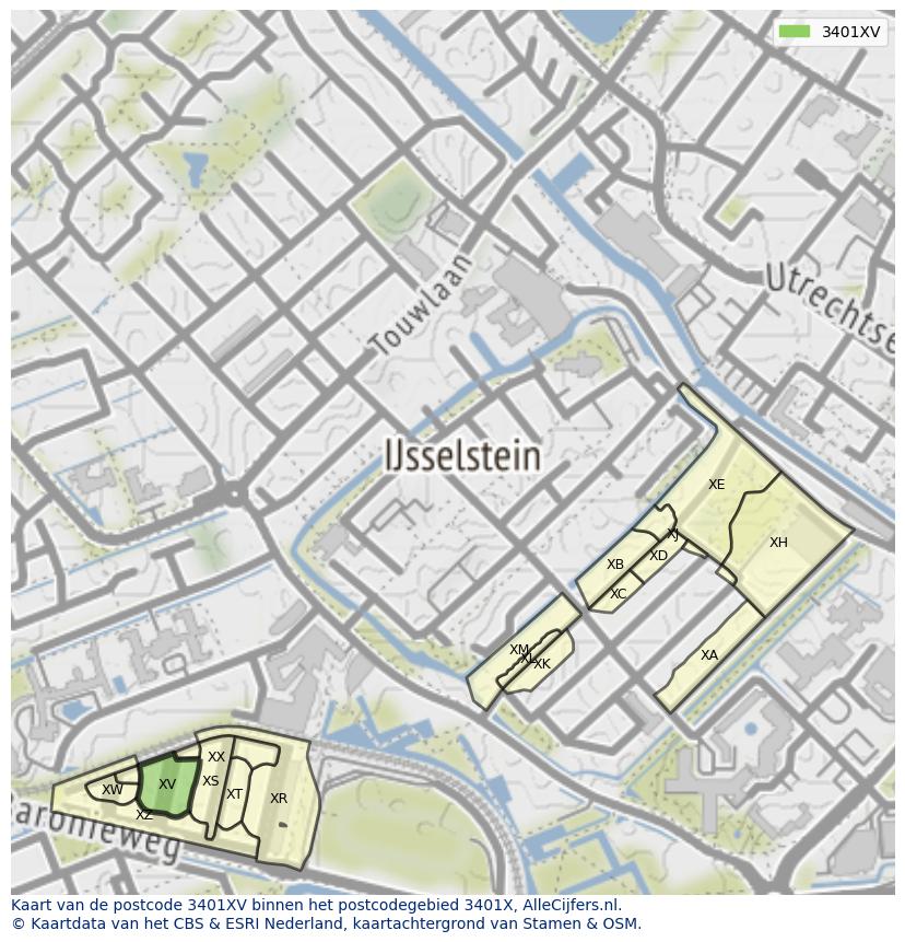 Afbeelding van het postcodegebied 3401 XV op de kaart.