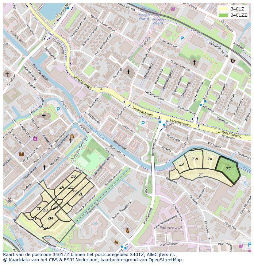 Afbeelding van het postcodegebied 3401 ZZ op de kaart.