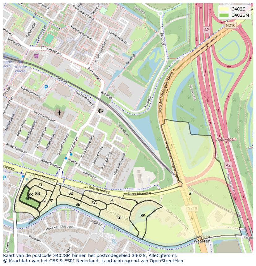 Afbeelding van het postcodegebied 3402 SM op de kaart.