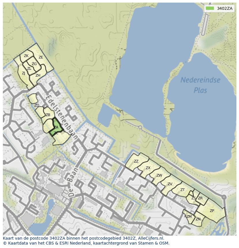 Afbeelding van het postcodegebied 3402 ZA op de kaart.