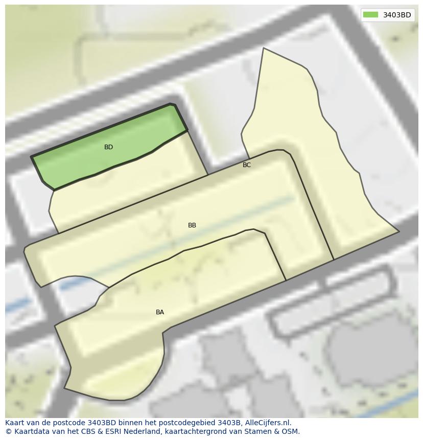 Afbeelding van het postcodegebied 3403 BD op de kaart.