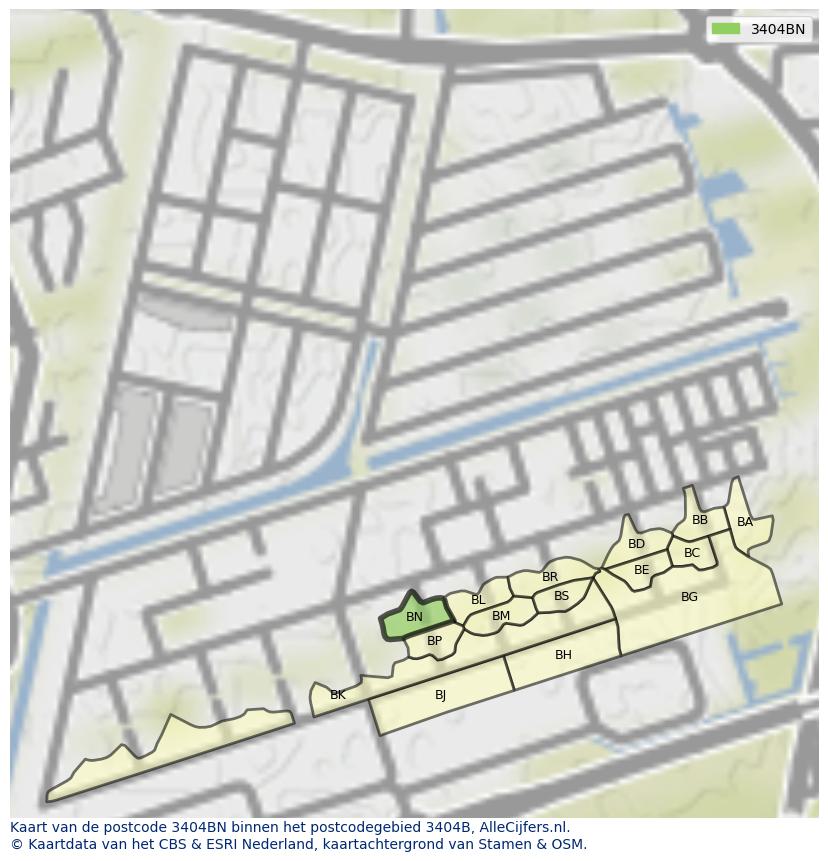 Afbeelding van het postcodegebied 3404 BN op de kaart.