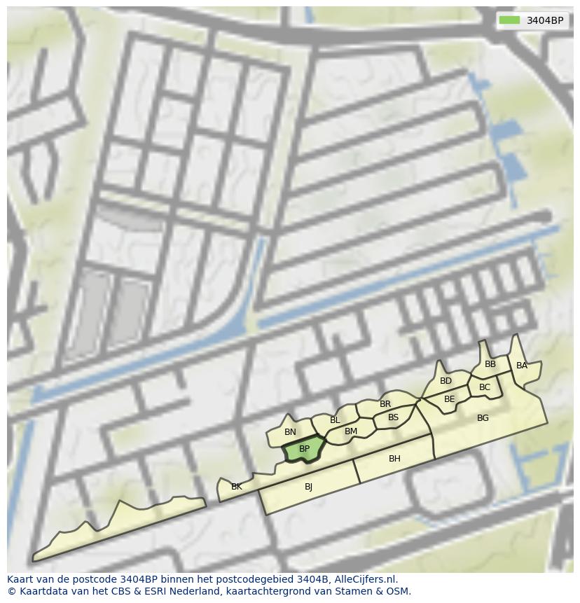 Afbeelding van het postcodegebied 3404 BP op de kaart.