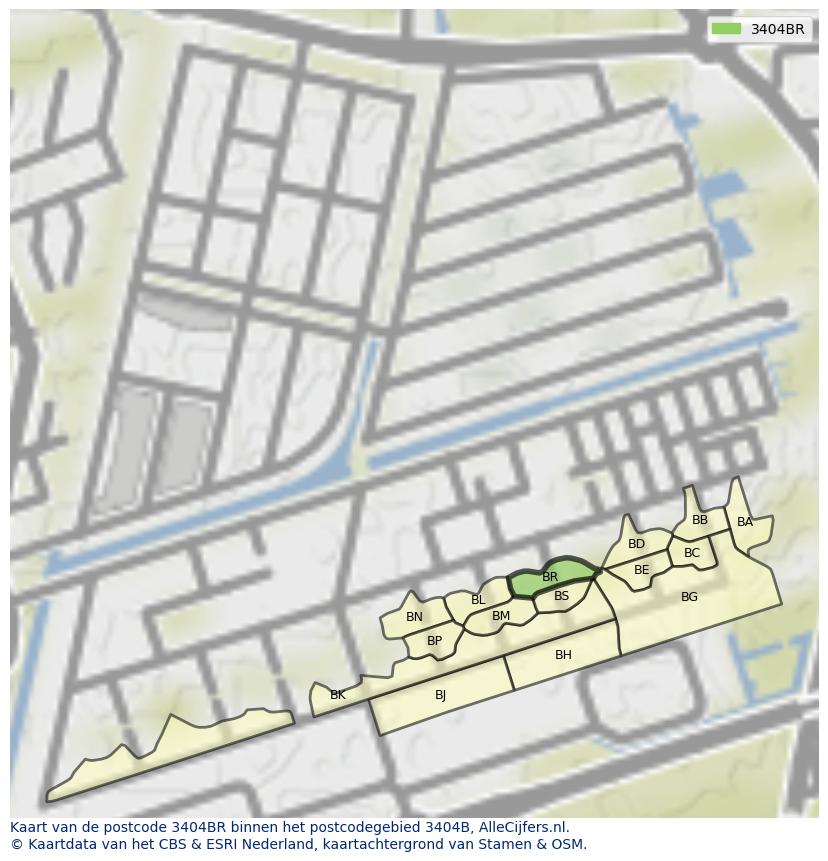 Afbeelding van het postcodegebied 3404 BR op de kaart.