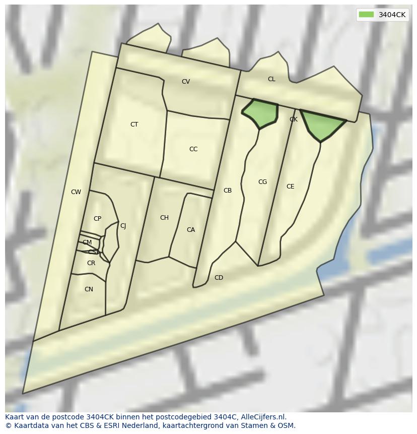 Afbeelding van het postcodegebied 3404 CK op de kaart.