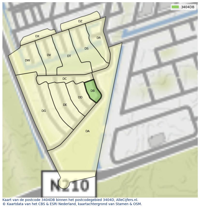 Afbeelding van het postcodegebied 3404 DB op de kaart.