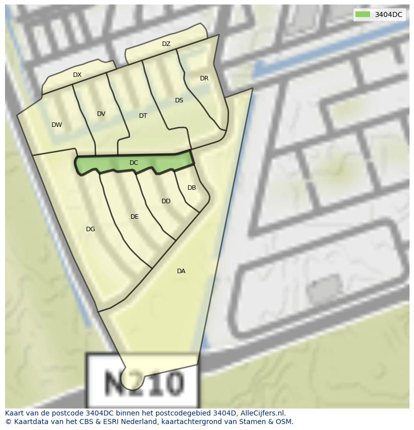 Afbeelding van het postcodegebied 3404 DC op de kaart.