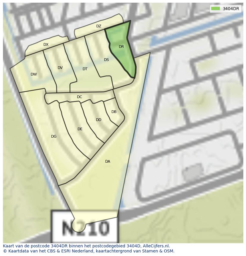 Afbeelding van het postcodegebied 3404 DR op de kaart.