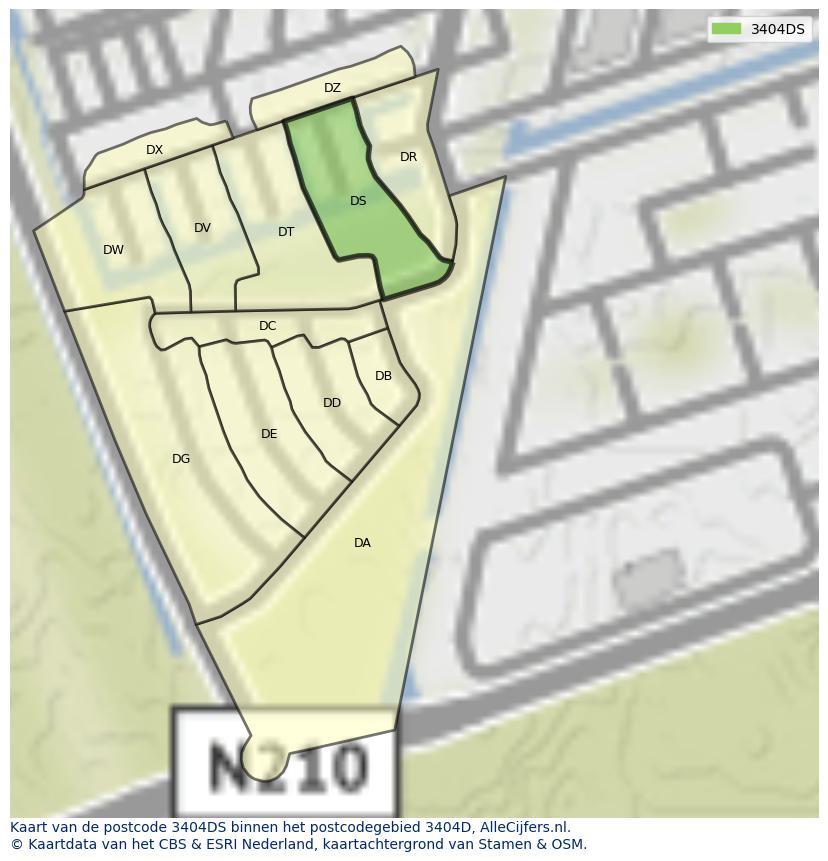 Afbeelding van het postcodegebied 3404 DS op de kaart.