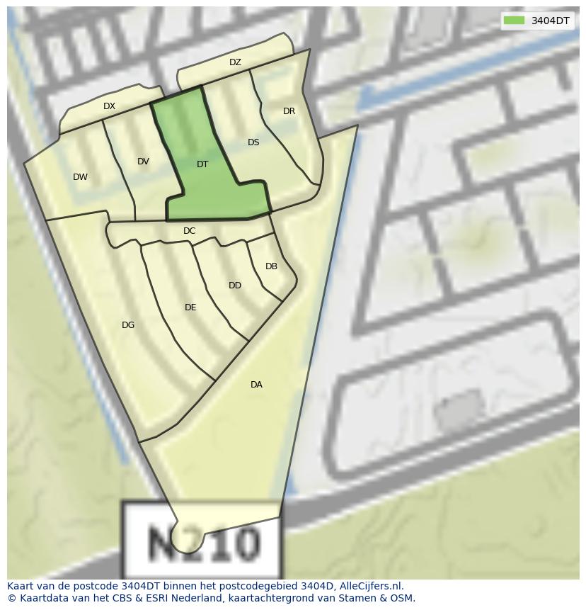 Afbeelding van het postcodegebied 3404 DT op de kaart.