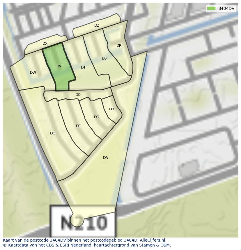 Afbeelding van het postcodegebied 3404 DV op de kaart.