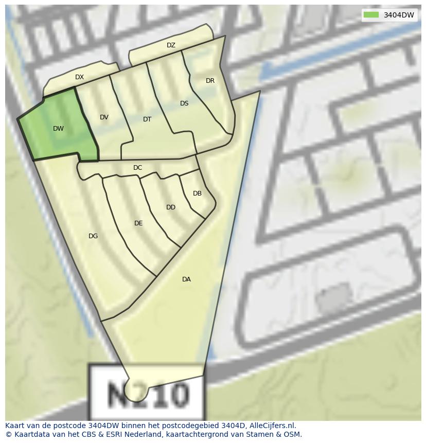 Afbeelding van het postcodegebied 3404 DW op de kaart.