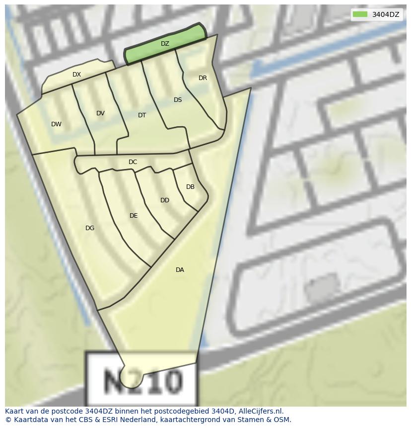 Afbeelding van het postcodegebied 3404 DZ op de kaart.