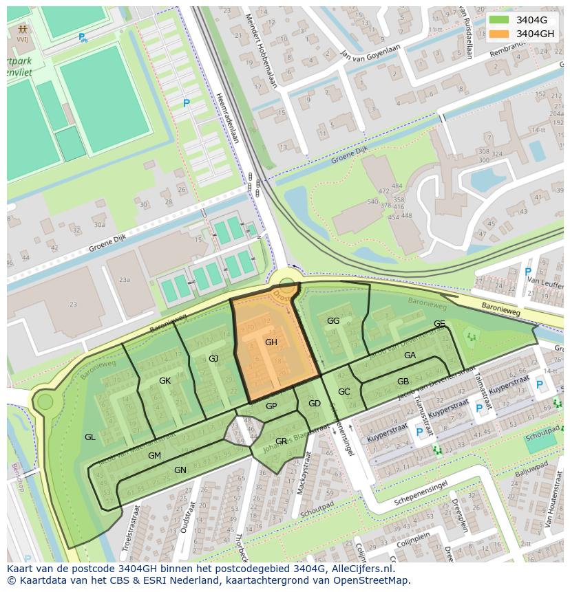 Afbeelding van het postcodegebied 3404 GH op de kaart.