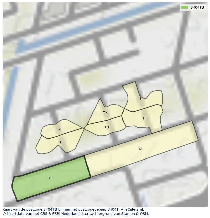 Afbeelding van het postcodegebied 3404 TB op de kaart.