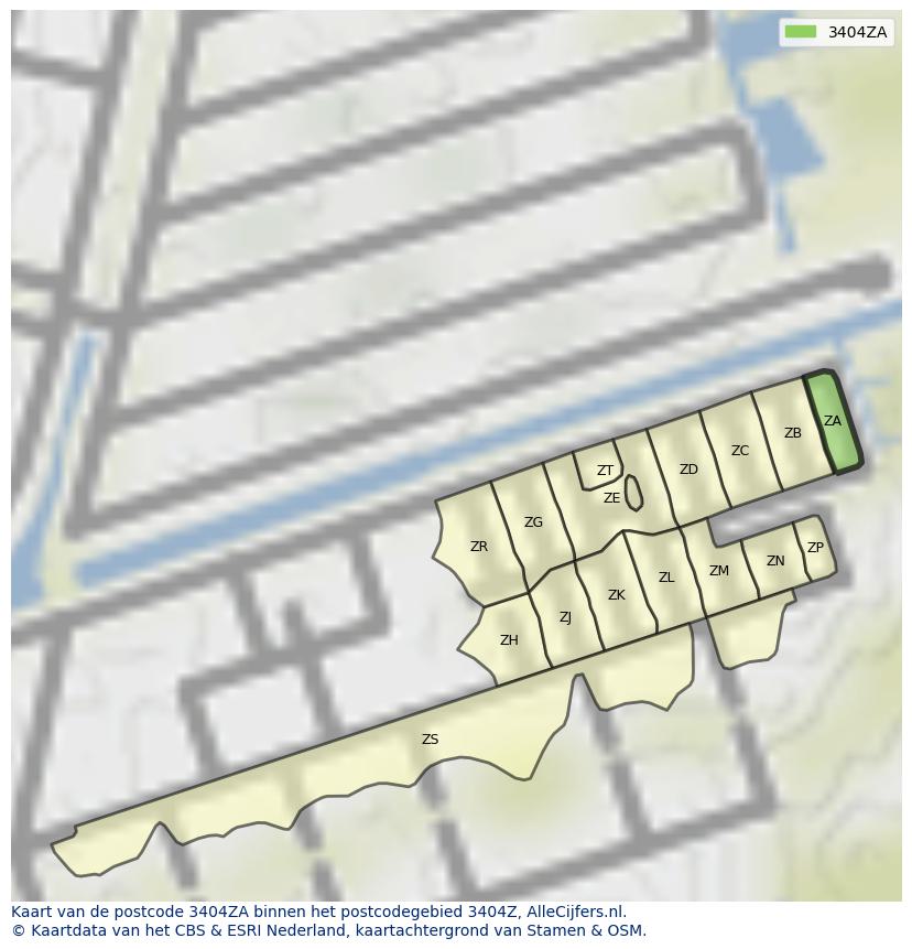 Afbeelding van het postcodegebied 3404 ZA op de kaart.