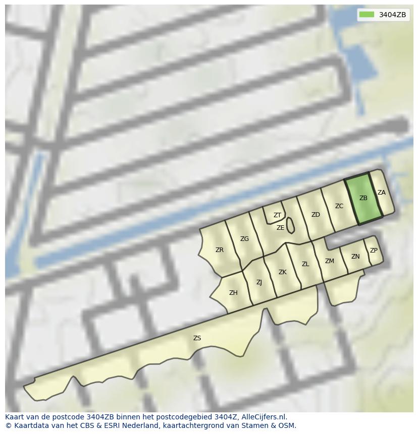 Afbeelding van het postcodegebied 3404 ZB op de kaart.