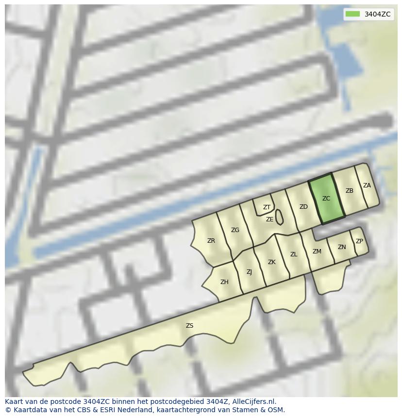 Afbeelding van het postcodegebied 3404 ZC op de kaart.