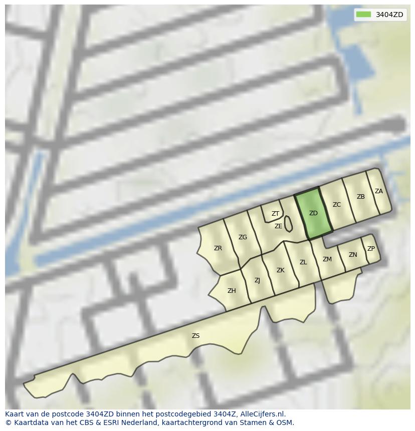 Afbeelding van het postcodegebied 3404 ZD op de kaart.