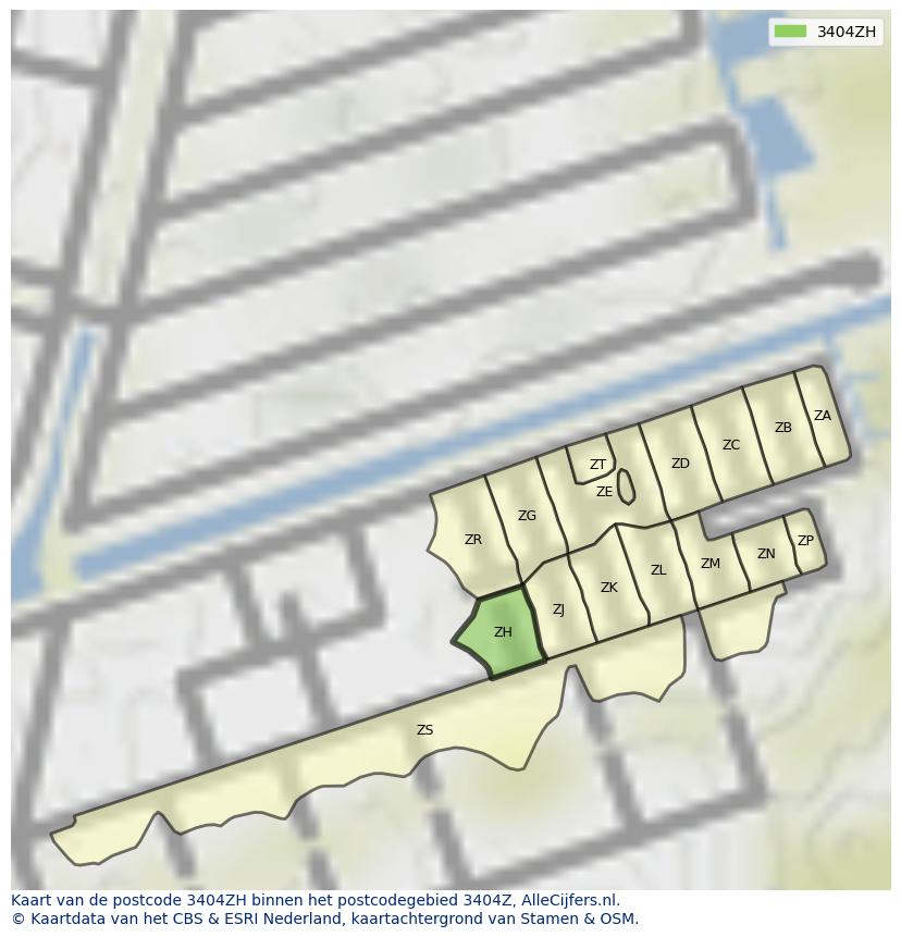 Afbeelding van het postcodegebied 3404 ZH op de kaart.