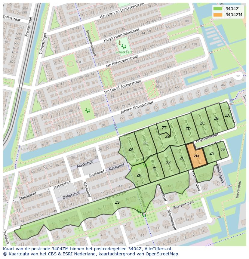 Afbeelding van het postcodegebied 3404 ZM op de kaart.