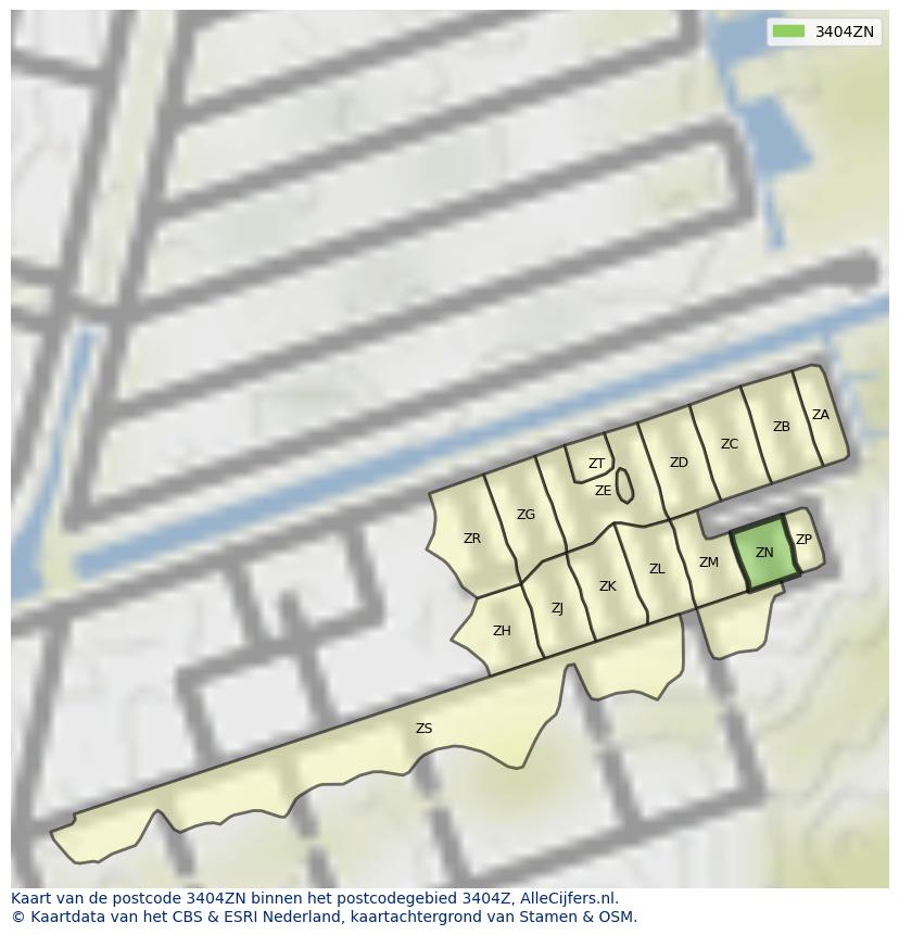 Afbeelding van het postcodegebied 3404 ZN op de kaart.