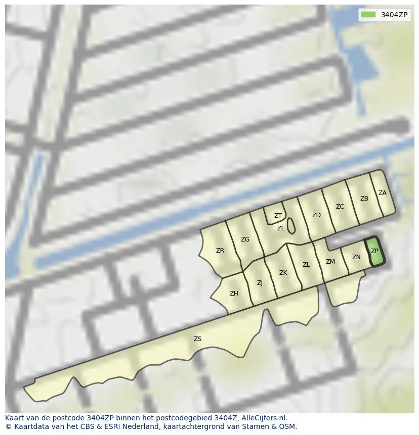 Afbeelding van het postcodegebied 3404 ZP op de kaart.