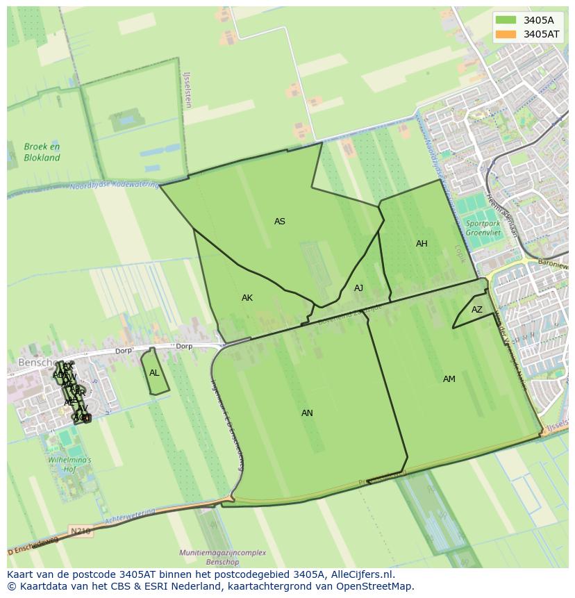 Afbeelding van het postcodegebied 3405 AT op de kaart.