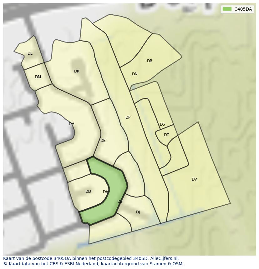 Afbeelding van het postcodegebied 3405 DA op de kaart.