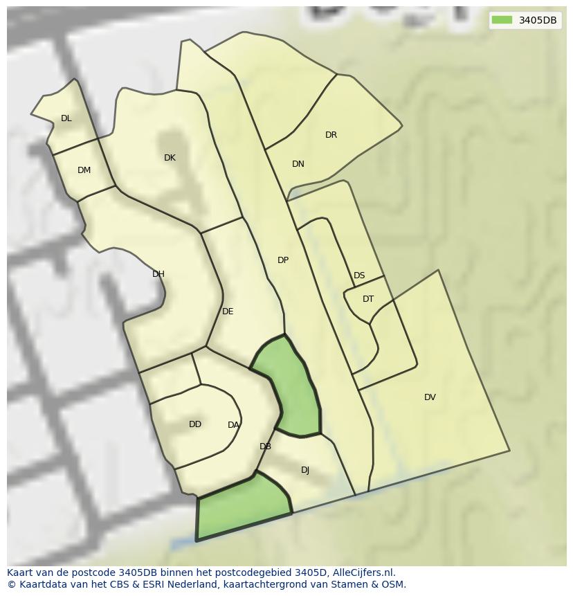 Afbeelding van het postcodegebied 3405 DB op de kaart.