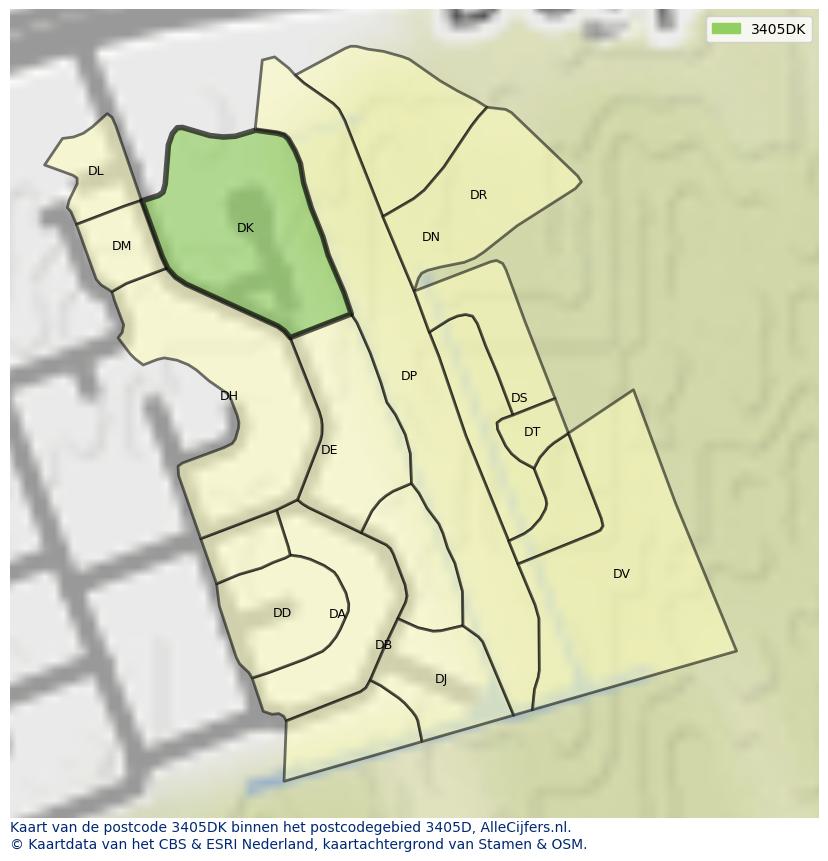 Afbeelding van het postcodegebied 3405 DK op de kaart.