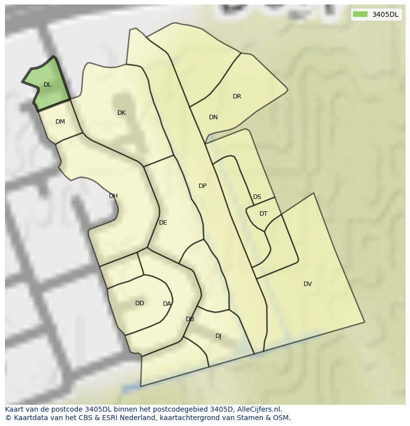 Afbeelding van het postcodegebied 3405 DL op de kaart.